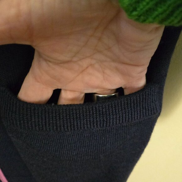 Vintage Schrader Navy Long Line V Neck Cardigan Sweater 3D Flower Unique Size M - Picture 4 of 6